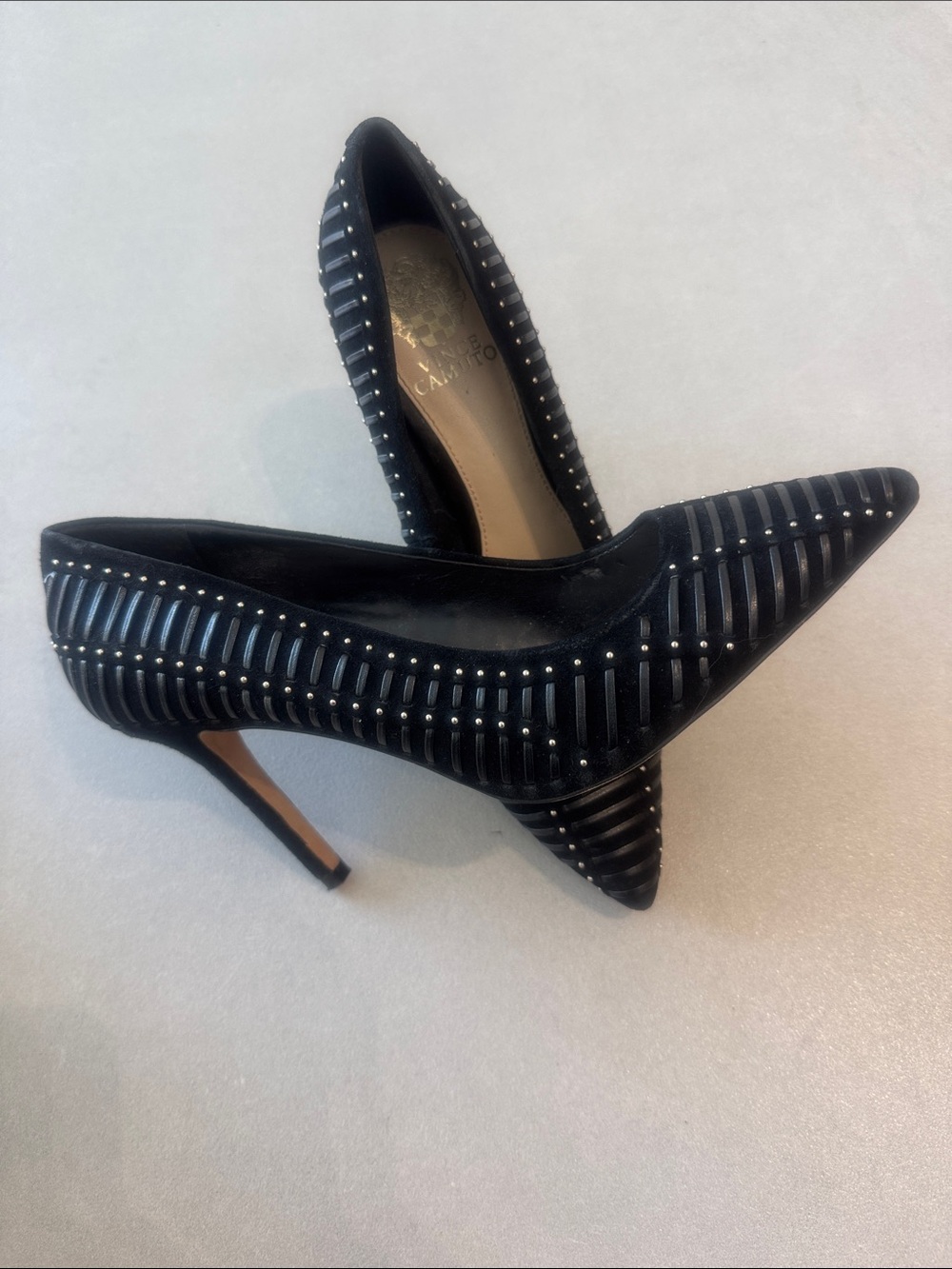 Vince Camuto Black Studded Pointed-Toe Heels - Picture 2 of 13